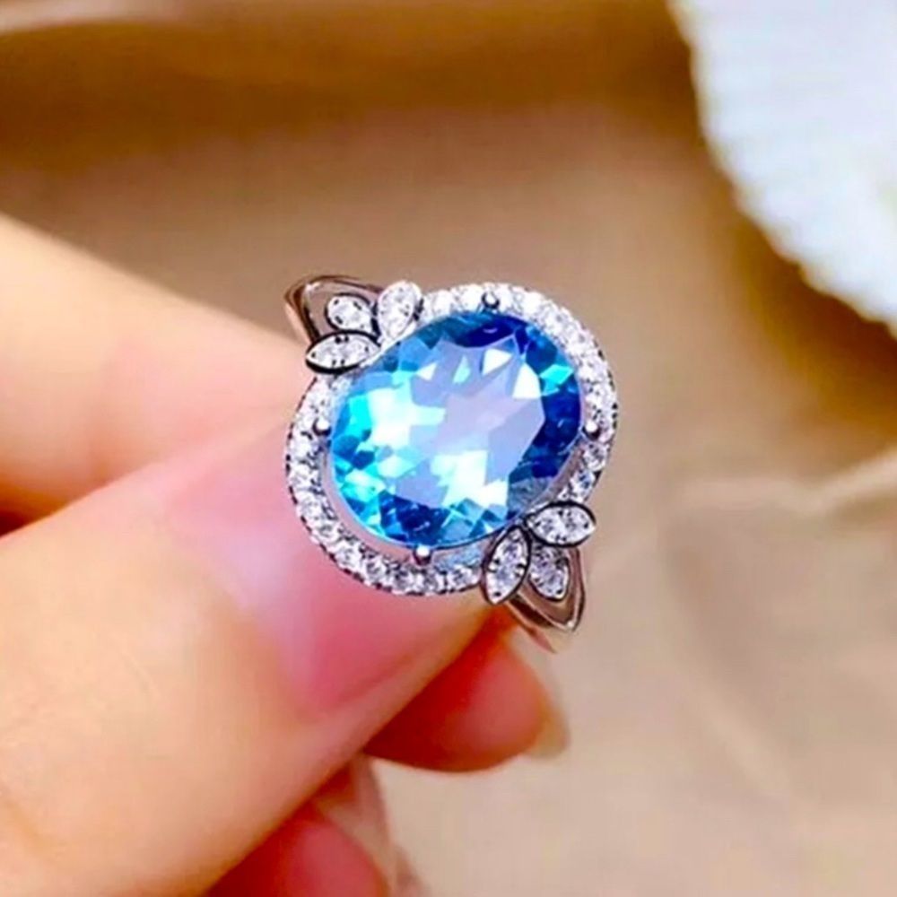 NEW! STUNNING 18K WHITE GOLD PLATED BLUE AQUAMARINE RING